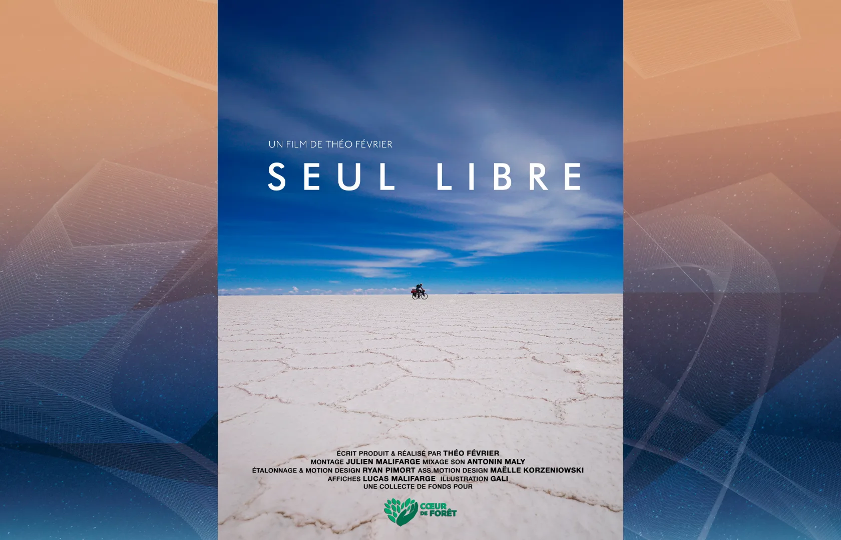 Affiche de Seul Libre : cycliste dans une vaste étendue blanche